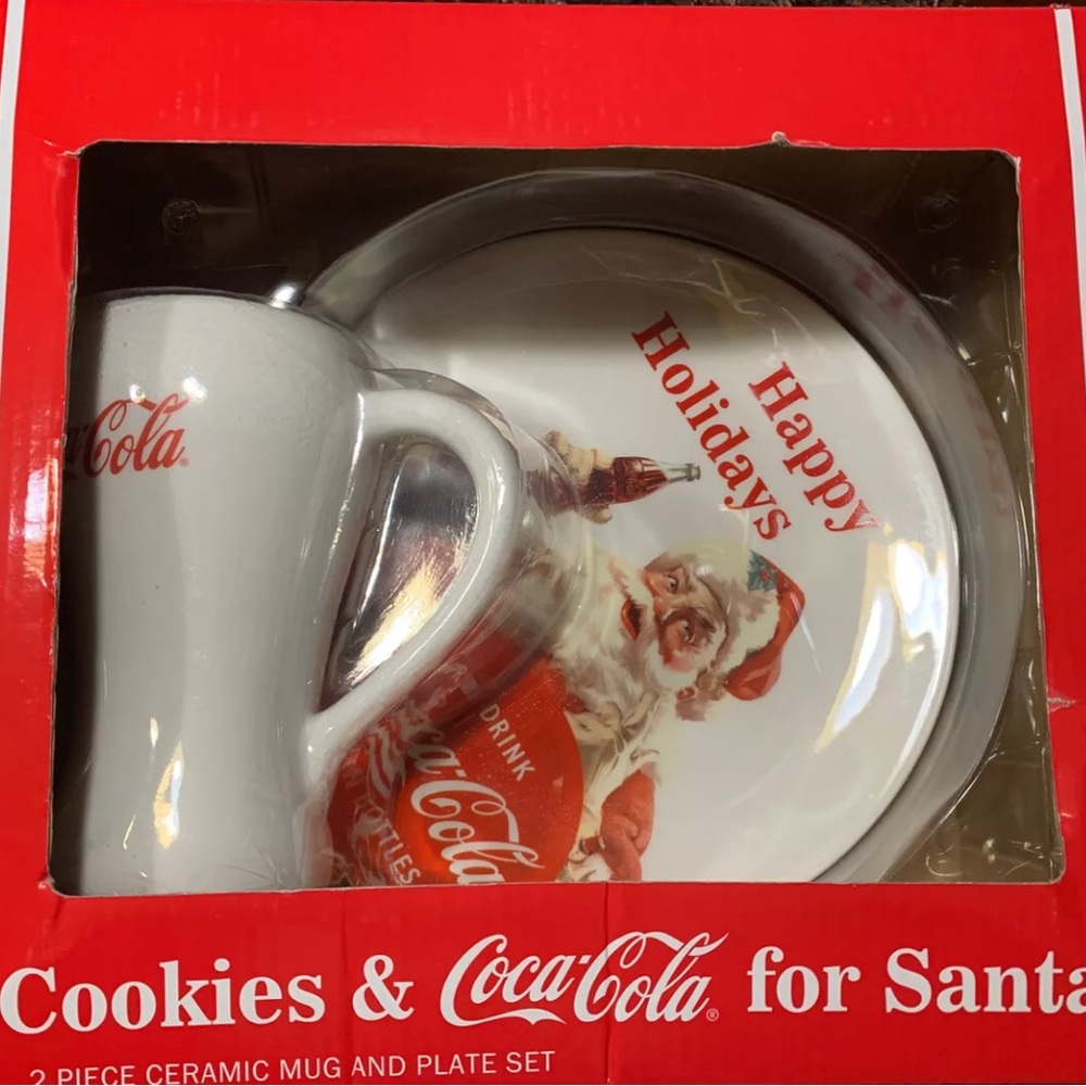 Coca Cola 2 Piece Ceramic Mug And Plate Set New